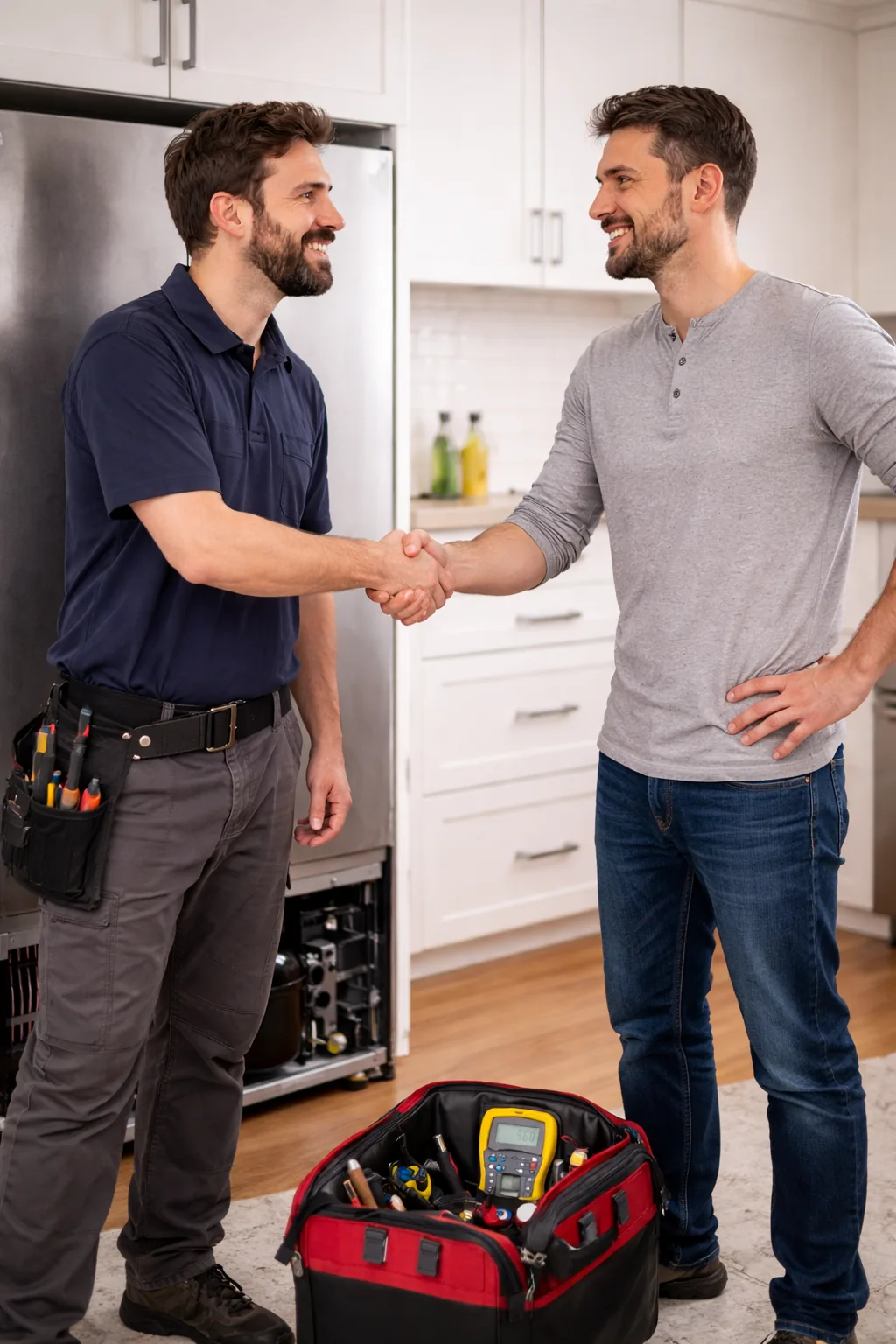 Technician repairing a kitchen appliance
