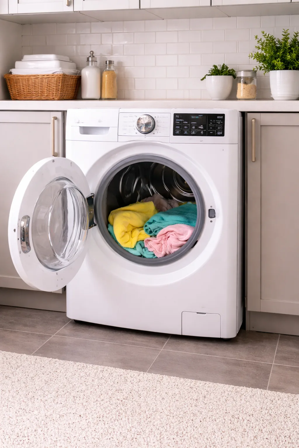 Front-load washer prepared for leak, drain, or door lock repair