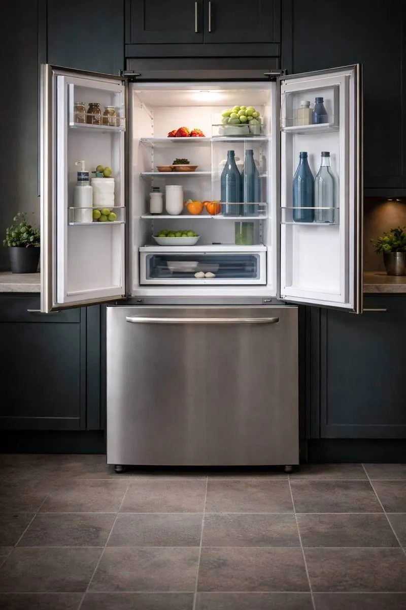Open refrigerator inspected during cooling diagnosis